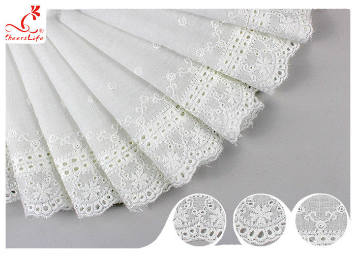 Lace seamless border. White cotton lace strips, embroidered