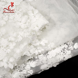 White 3d Embroidered Lace Fabric For Wedding Dress With Elastic